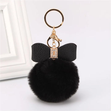 Fashion Pompom Keychain with Brilliant Rhinestones