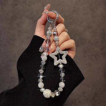 Luxury Flash Diamond Star Bead Mobile Phone Lanyard Wrist Strap