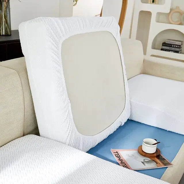 Modern white textured sofa cushion adds unique, inviting comfort to chic living room décor