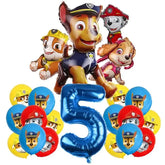 Vibrant Paw Patrol birthday balloon set with number 5 and playful, colorful pup designs