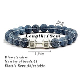 Adjustable beaded bracelet with blue crackle stone beads and unique dumbbell accent, stylish jewelry