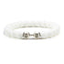 Elegant white beaded bracelet with unique silver dumbbell charm for stylish, standout jewelry