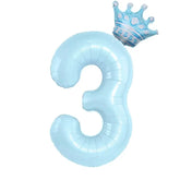 Charming light blue number 3 balloon with royal crown, perfect for unique party décor