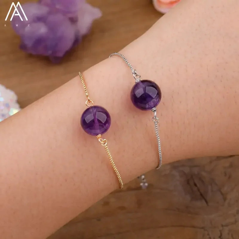 Elegant amethyst bead bracelets in gold and silver, adding a unique, stylish accent to your look.