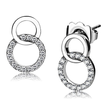 DA179 - High polished (no plating) Stainless Steel Earrings with AAA Grade CZ  in Clear-0