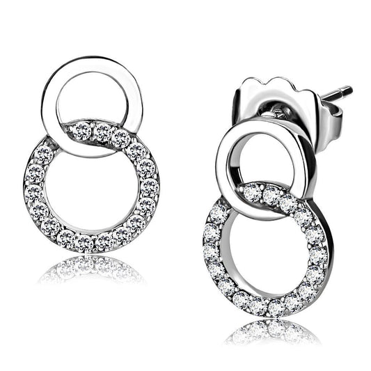 DA179 - High polished (no plating) Stainless Steel Earrings with AAA Grade CZ  in Clear-0