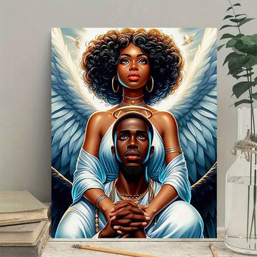Angelic Embrace Canvas Art - Framed Praying Heavenly Light Couple