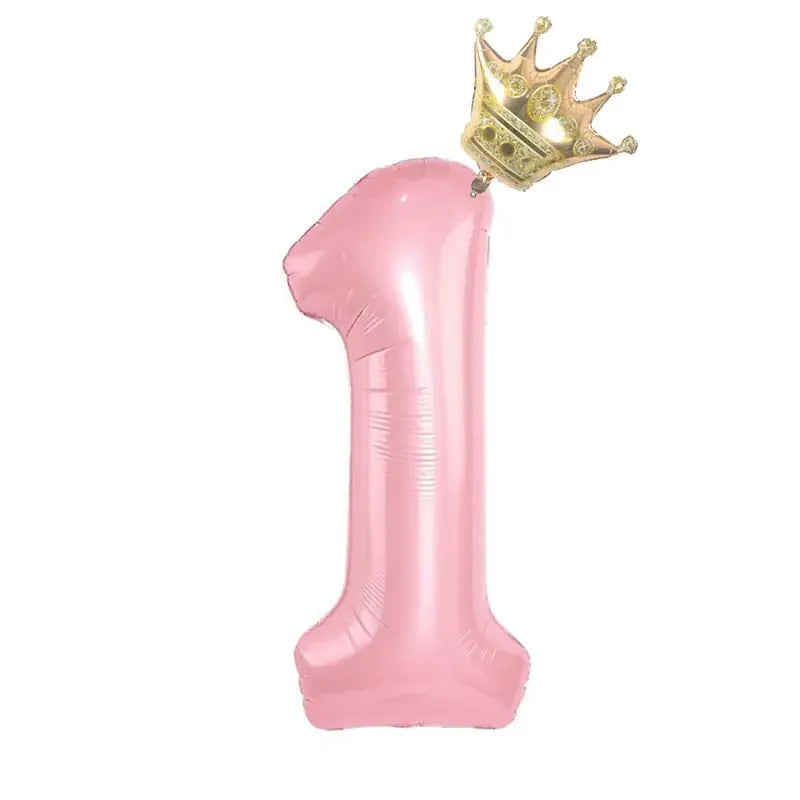 Charming pink number one balloon with gold crown, perfect for unique first birthday decor