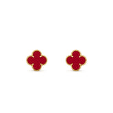 Eye-catching red clover-shaped gold stud earrings, unique statement jewelry gift