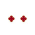 Eye-catching red clover-shaped gold stud earrings, unique statement jewelry gift