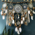 Boho wall décor with intricate dreamcatchers, feathers, lace, and moon design for unique home style