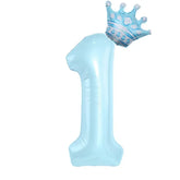 Shiny blue number 1 balloon with a playful crown, perfect for unique first birthday décor.