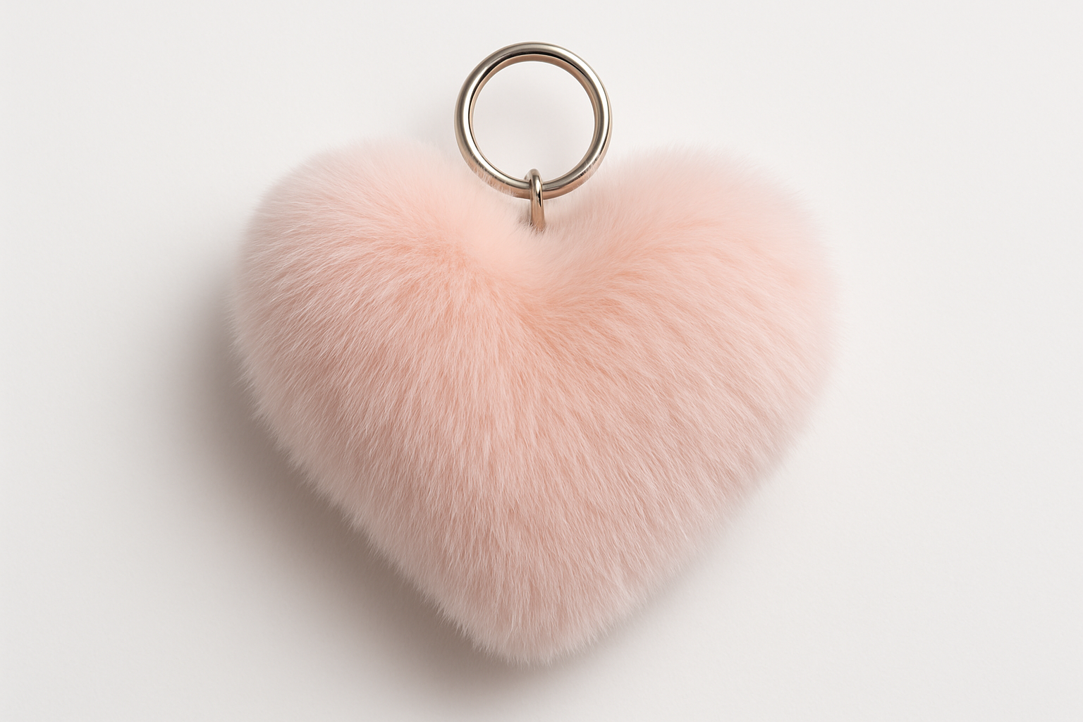 light pink rabbit fur keychain heart shape