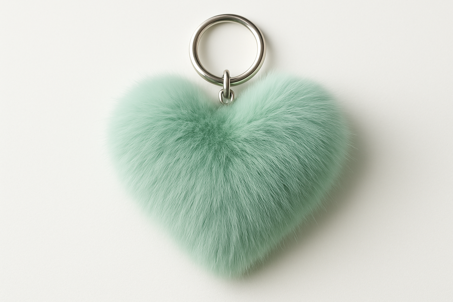 mint green rabbit fur keychain heart shape
