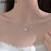 Layered silver butterfly pendant necklace, sparkling, elegant, perfect for unique style
