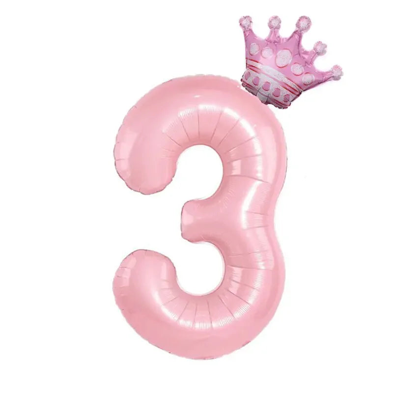Pink number 3 balloon with a playful pink crown, perfect for unique birthday party decor