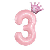 Pink number 3 balloon with a playful pink crown, perfect for unique birthday party decor