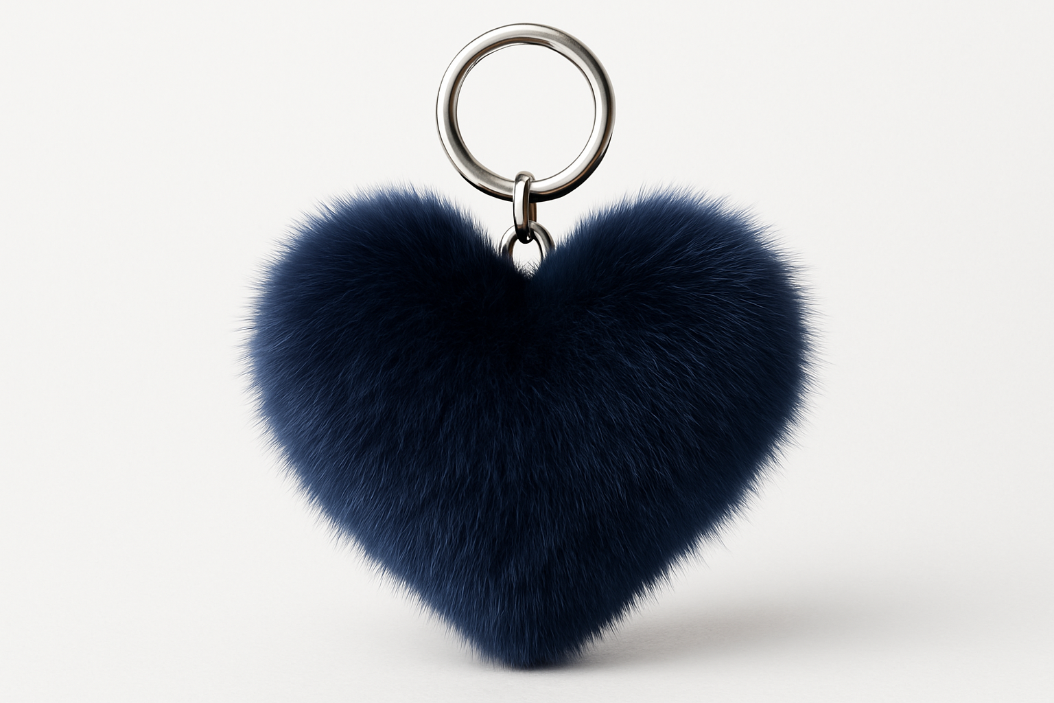 navy rabbit fur keychain heart shape