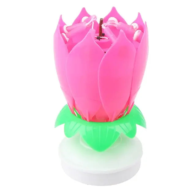 Intriguing pink lotus-shaped candle holder with green leaves, perfect for unique home décor.