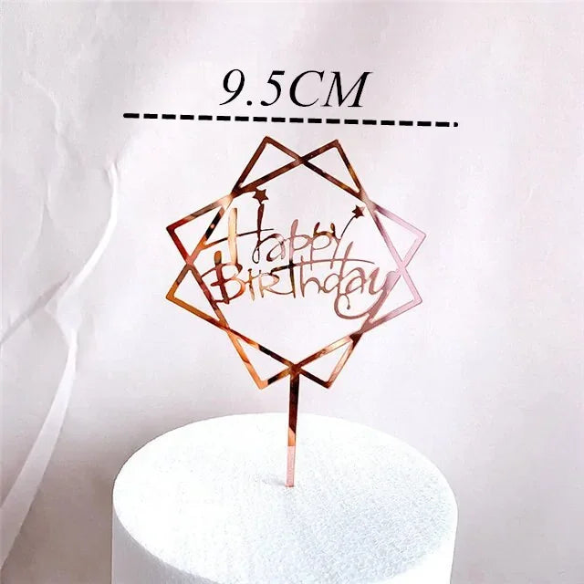 Eye-catching gold geometric Happy Birthday cake topper, 9.5cm, for unique party décor