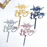 Elegant Happy Birthday cake toppers in gold, silver, and rose gold, perfect for unique celebrations.