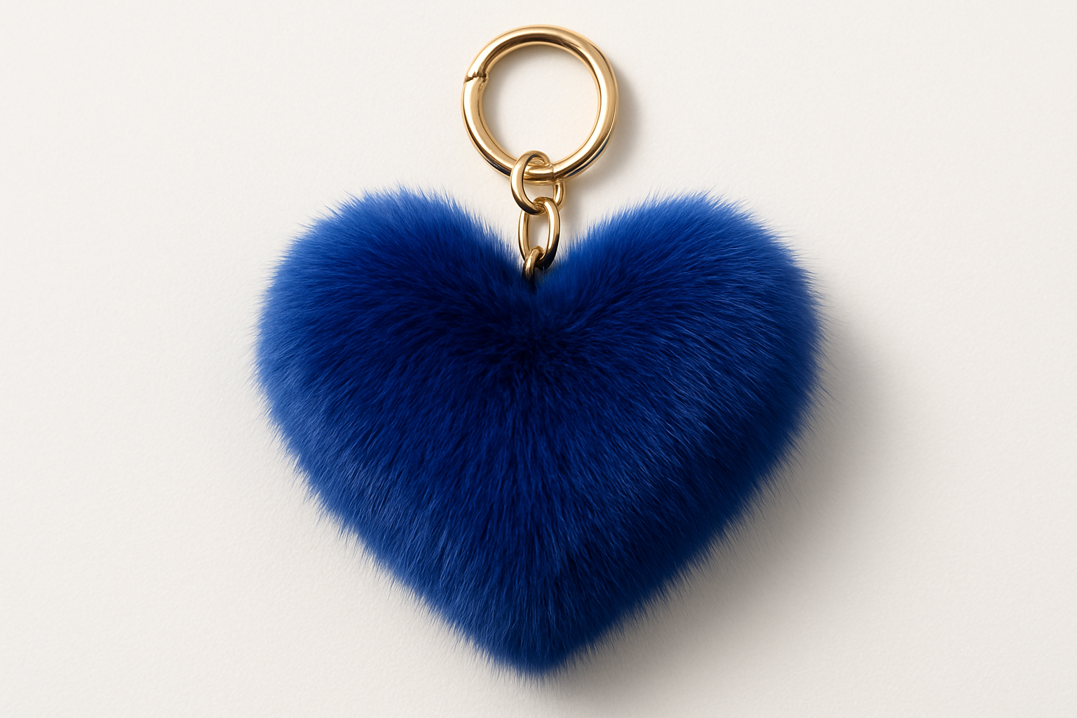royal blue rabbit fur keychain heart shape