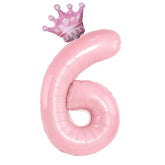 Charming pink number 6 balloon with a crown, perfect for magical birthday decor