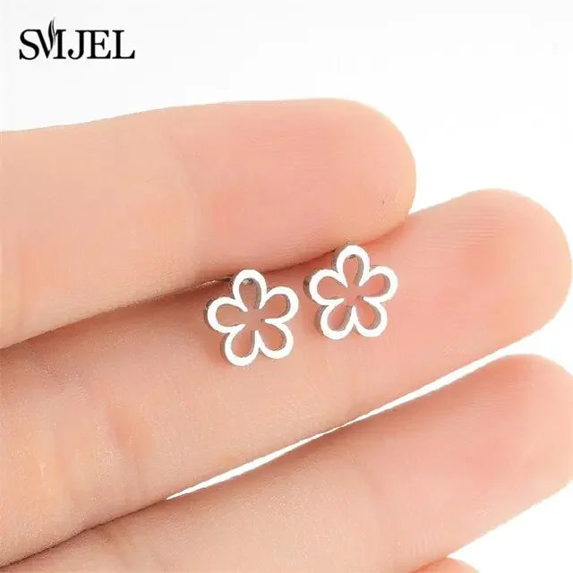 Delicate silver flower stud earrings, minimalist floral jewelry for unique style