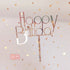 Shimmery silver Happy Birthday cake topper with star confetti, perfect for unique celebrations