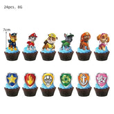 Charming cartoon dog and badge cupcake toppers, perfect for unique kids’ party decor.